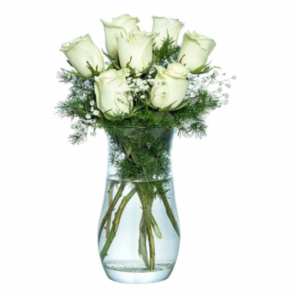 Antalya Çiçek Siparişi Konik Vazoda Beyaz Güller